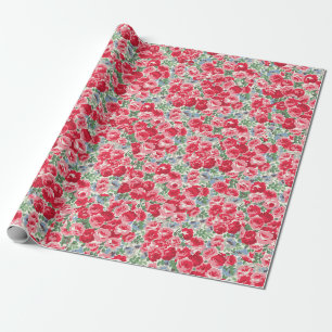 Vintage rotes Rosen-Blumenmuster Geschenkpapier