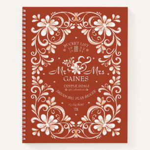 Vintage Rotes Rost Mr & Mrs Paar Bucket List Notizblock