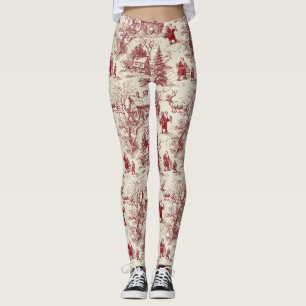 Vintage rotes Toile-Christmas-Dorf - Santa Leggings