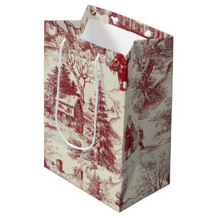 Vintage rotes Toile-Christmas-Dorf - Santa Mittlere Geschenktüte