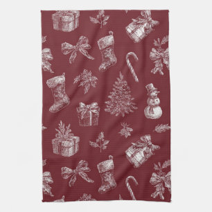 Vintage rotes Toile-Christmases mit Strümpfen (2) Geschirrtuch