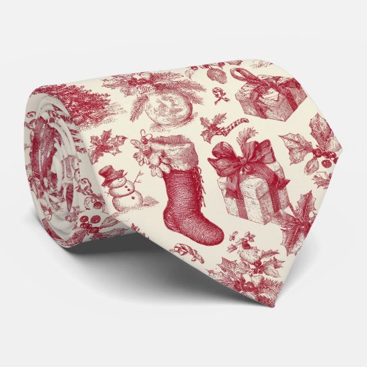 Vintage rotes Toile-Christmummuster mit Strümpfen Krawatte (Gerollt)