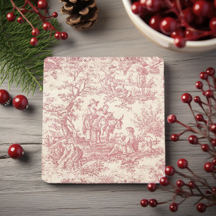Vintage rotes Toile-de-Jouy-Baum-Design Steinuntersetzer