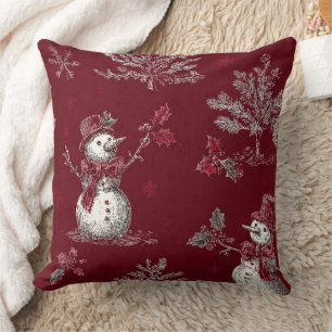Vintage rotes Toile-de-Jouy-Christmasholz-Botanik Kissen