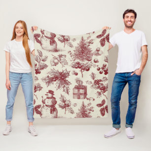 Vintage rotes Toile-de-Jouy-Christnachts-Botanik - Fleecedecke