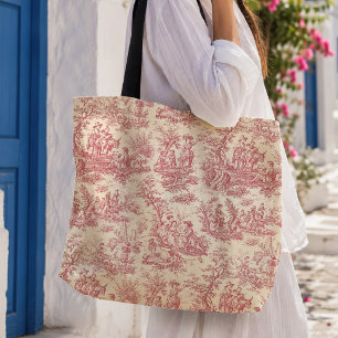 Vintage rotes Toile-de-Jouy-Muster Tasche