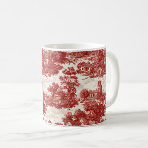 Vintage rotes Toile-Landschaftsnaturmuster Kaffeetasse