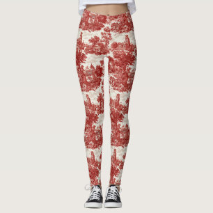 Vintage rotes Toile-Landschaftsnaturmuster Leggings