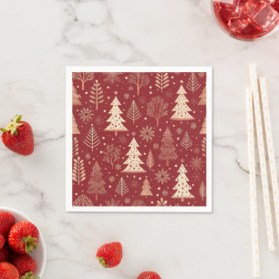 Vintage rotes Toile-Weihnachtsbaum-Muster Serviette