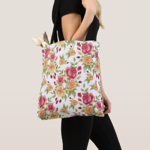 Vintage rotes und gelbes Rosen- und Rosenknospenmu Tasche