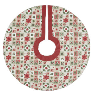 VINTAGE ROTES UND GRÜNES WEIHNACHTSPATCHWORK POLYESTER WEIHNACHTSBAUMDECKE