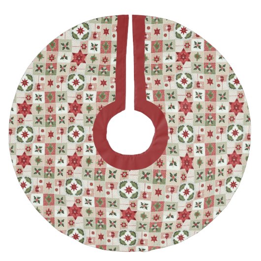 VINTAGE ROTES UND GRÜNES WEIHNACHTSPATCHWORK POLYESTER WEIHNACHTSBAUMDECKE (Vorderseite)