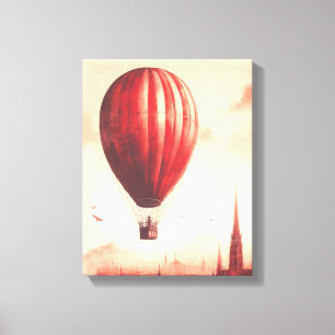 Vintage rotes Wasserfarben-Heißluftballon Leinwanddruck