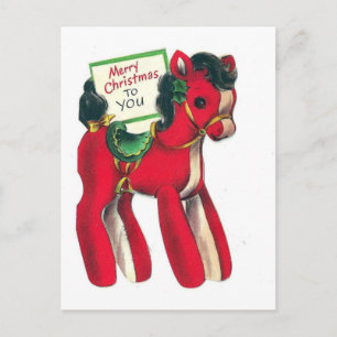 Vintage rotes Weihnachtspony Feiertagspostkarte
