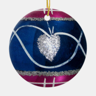 Vintage Rotes Weißes Blaues Herz Glas Weihnachten Keramik Ornament