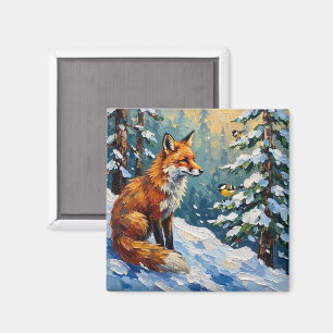 Vintage-Rotfuchs- und Meisen-Weihnachtsbild Magnet
