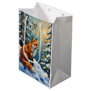 Vintage-Rotfuchs- und Meisen-Weihnachtsbild Mittlere Geschenktüte