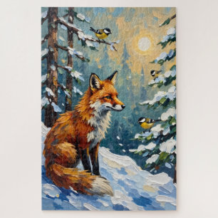 Vintage-Rotfuchs- und Meisen-Weihnachtsbild Puzzle