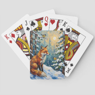 Vintage-Rotfuchs- und Meisen-Weihnachtsbild Spielkarten