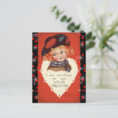 Vintage Rothaarige Girl Valentine Postcard Postkarte (Stehend Vorderseite)