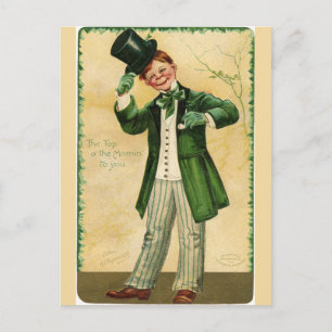 Vintage rothaariger Ire mit Zylinder Postkarte
