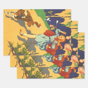 Vintage Rotkäppchen, Hund und Luftballons Geschenkpapier Set