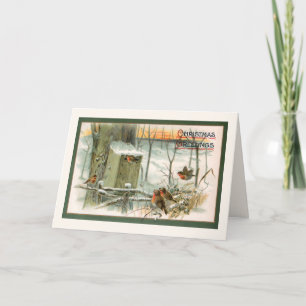 Vintage Rotkehlchen im Schnee mit Weihnachtsgrüßen Feiertagskarte