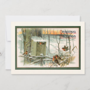 Vintage Rotkehlchen im Schnee mit Weihnachtsgrüßen Feiertagskarte