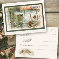 Vintage Rotkehlchen im Schnee mit Weihnachtsgrüßen