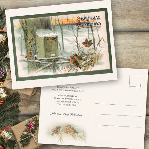 Vintage Rotkehlchen im Schnee mit Weihnachtsgrüßen Postkarte