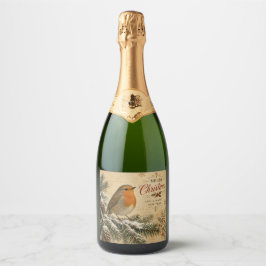 vintage Rotkehlchen Weihnachten Champagnerflaschen Schaumweinetikett