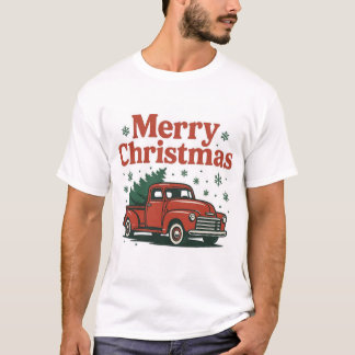 Vintage-Rotlastwagen Frohe Weihnachten T-Shirt Fei