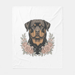 Vintage-Rottweiler-Blumen-Porträt-Shirt-Design_1 Fleecedecke