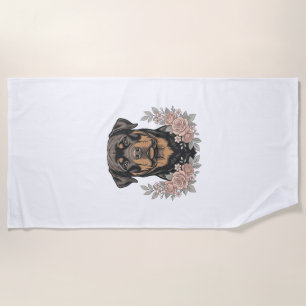 Vintage-Rottweiler-Blumen-Porträt-Shirt-Design_1 Strandtuch