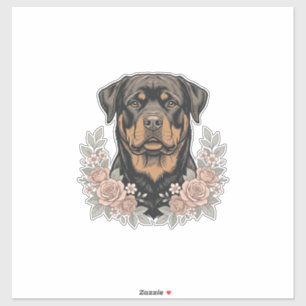 Vintage-Rottweiler-Blumenportrait-Shirt-Design_1 Aufkleber