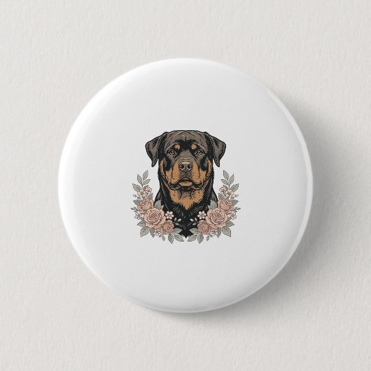 Vintage-Rottweiler-Blumenportrait-Shirt-Design_1 Button (Vorderseite)