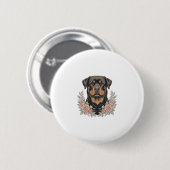 Vintage-Rottweiler-Blumenportrait-Shirt-Design_1 Button (Vorne & Hinten)