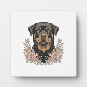 Vintage-Rottweiler-Blumenportrait-Shirt-Design_1 Fotoplatte