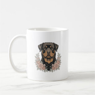Vintage-Rottweiler-Blumenportrait-Shirt-Design_1 Kaffeetasse