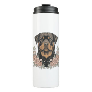 Vintage-Rottweiler-Blumenportrait-Shirt-Design_1 Thermosbecher