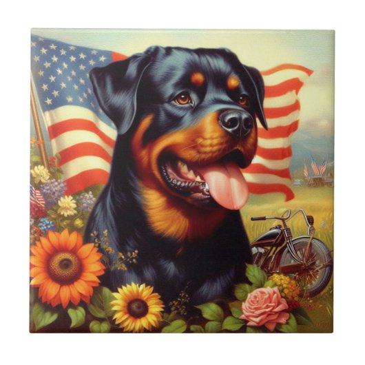 Vintage Rottweiler-Malerei Fliese (Vorderseite)