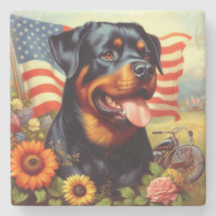 Vintage Rottweiler-Malerei Steinuntersetzer