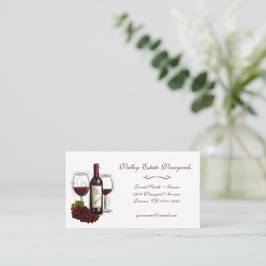 Vintage Rotwein-Traube Visitenkarte (Stehend Vorderseite)