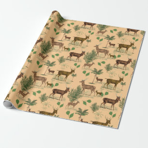 Vintage Rotwild und Bäume Geschenkpapier