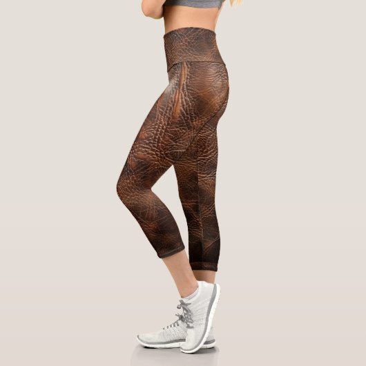 Vintage Rough Leather Textur Capri Leggings (Links)