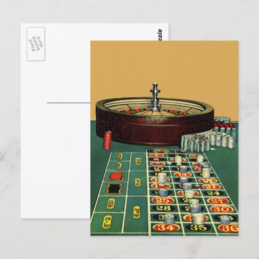 Vintage Roulette Table Casino Game, Gambling Chips Postkarte (Vorne/Hinten)