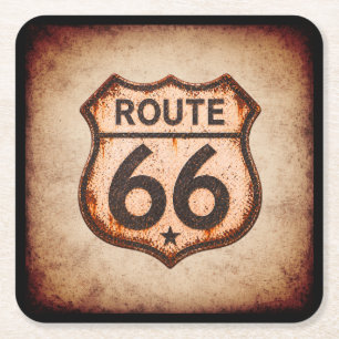 Vintage Route 66 abgenutztes Schild Barware Rechteckiger Pappuntersetzer