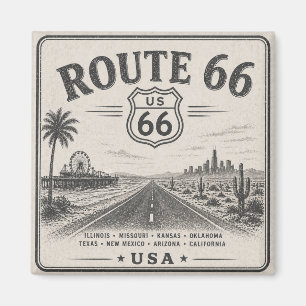 Vintage Route 66 American Road Trip Art Dekor Magnet