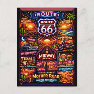Vintage Route 66 Americana Reisepapier Feiertagspostkarte