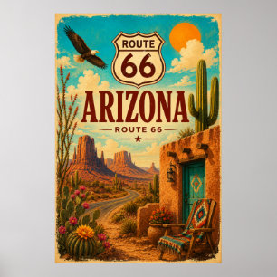 Vintage Route 66 Arizona Wüstenkaktus Kunst Poster